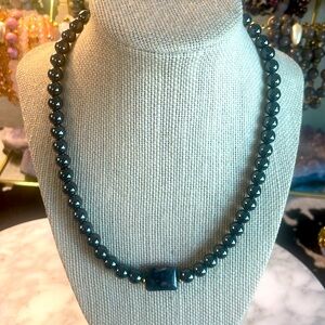 Grey Hematite & Larvikite gemstone necklace 16 “